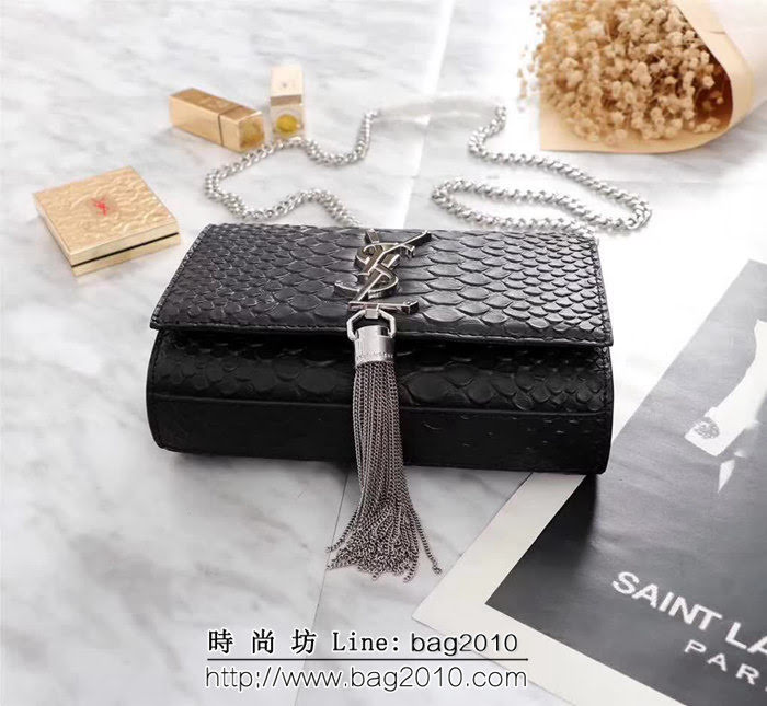 YSL聖羅蘭 原單貨 蟒蛇紋牛皮 鏈條流蘇單肩小包 311223-1 YAS1401